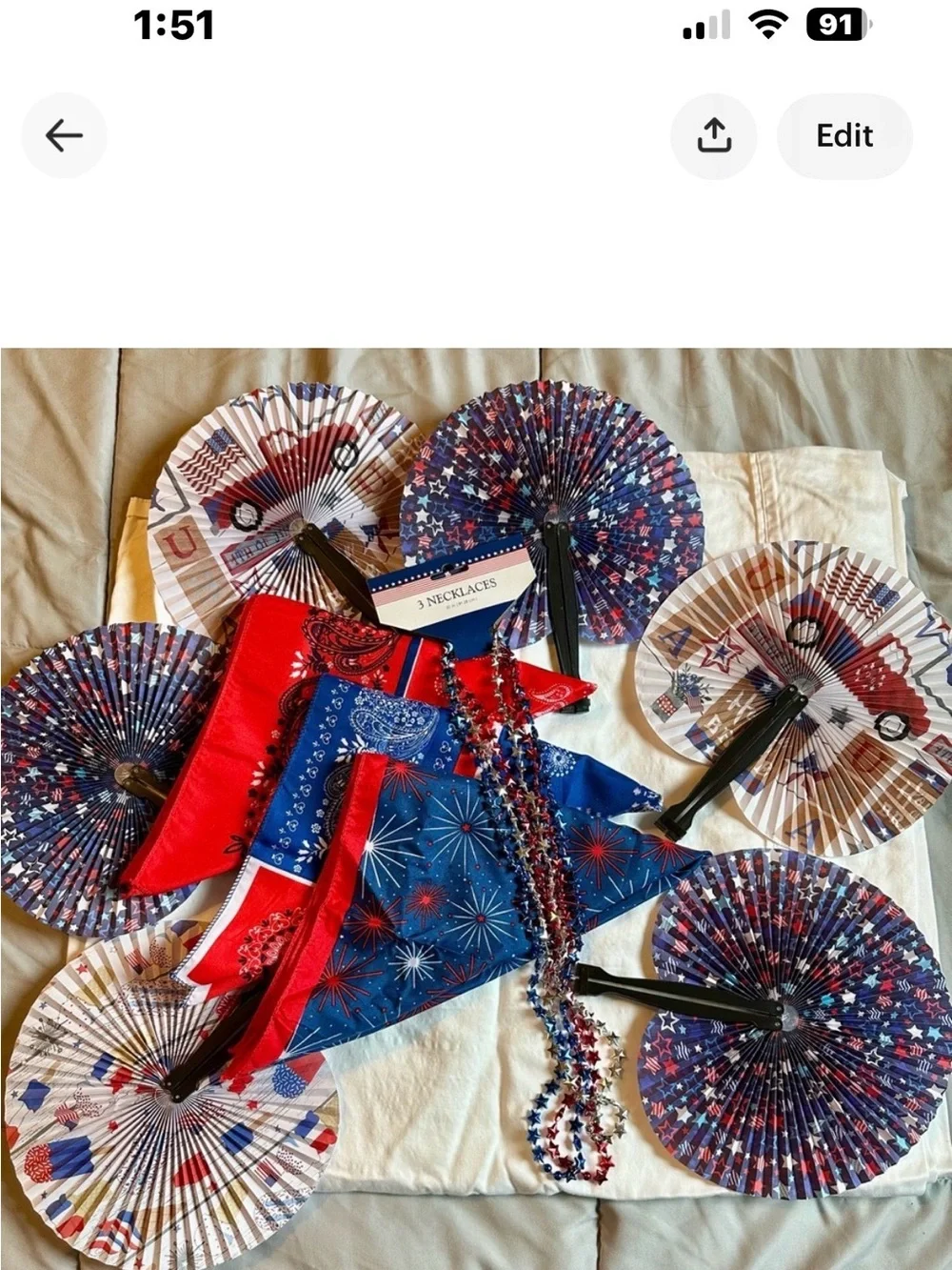 Unbranded Red & Blue Patriotic Party Fan and Bandana Set